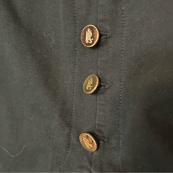Ralph Lauren Lauren Hunter Green Boat Neck Shirt with Gold Logo Buttons Size med - Picture 6 of 7